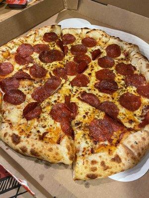 Stuffed crust pepperoni pizza