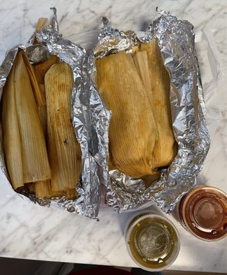 Pork with red sauce and chicken with green sauce tamales!