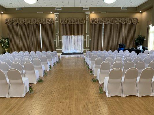 Wedding ceremony setup in the Bliss Ballroom located at the Calumet Club in New Albany, Indiana...