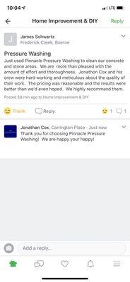 Happy customer review.