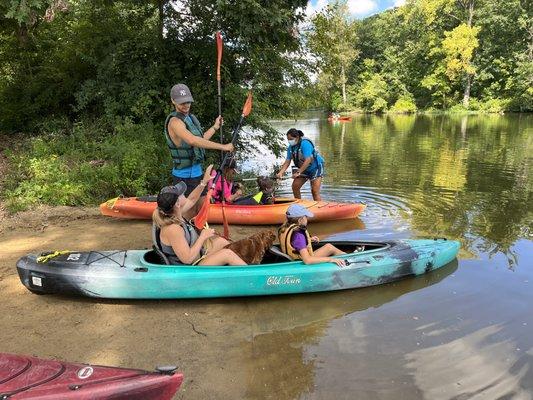 Our staff helping kayakers and their pups get into the water.