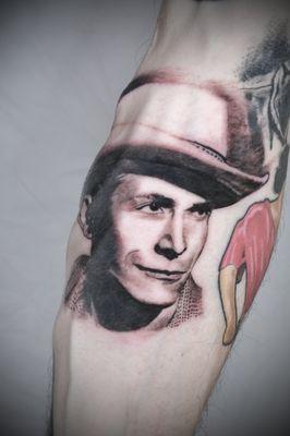 Hank williams black and gray realistic portrait