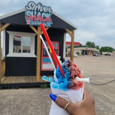 Shark Bite with added chamoy straw