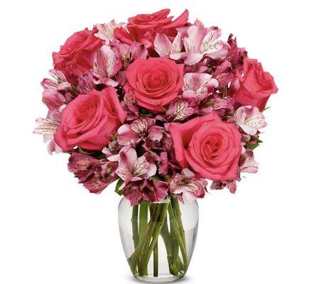 Hot pink roses & lilies bouquet