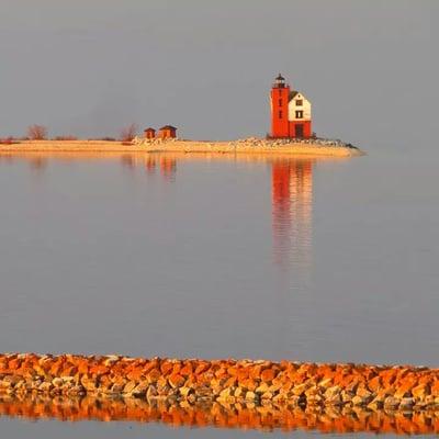 Round Island Light House located in the Straits of Mackinac