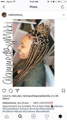 Our hair stylist Mikki Simone. Flawless Triangle Box Braids