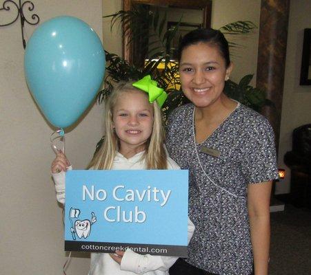 We love our no cavity club members. They work so hard to keep their teeth clean.