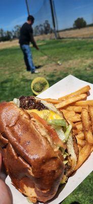 Delicious burger and fries