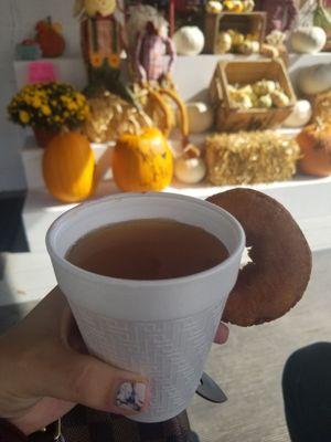 Mulled hot cider and a cider donut. Tastes like fall