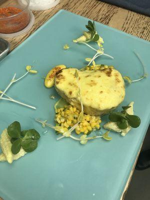 Swordfish with corn pudding bearnaise sauce