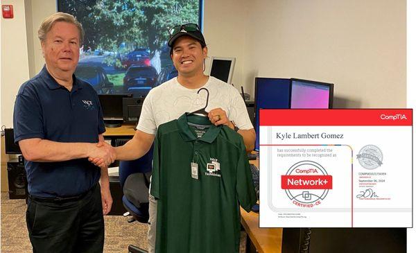 Please join VACE in celebrating Network Security Technician student Kyle Gomez! Kyle passed the CompTIA Network+ Certification exam!