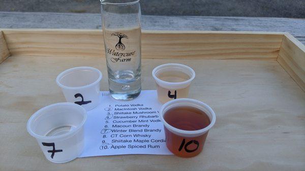 Tasting Flight: Pick four to try. The shot glass is included in the price of the tasting.