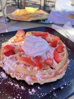 Classic Belgium Waffle with strawberries and whipped cream