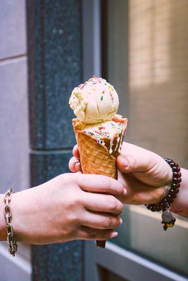 Handmade gelato with sprinkles