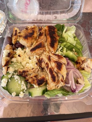 Greek salad with grilled chicken. Holy yum! I love that they pour their dressings as opposed to packets, packets are a deal breaker for me.