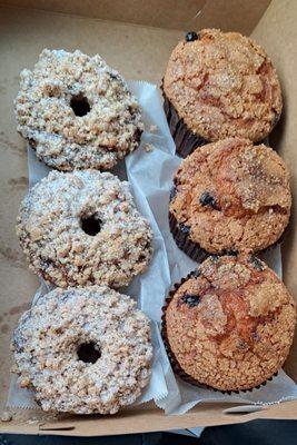 Coffee cakes and blueberry muffins