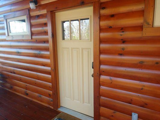 Front door painted siding stained