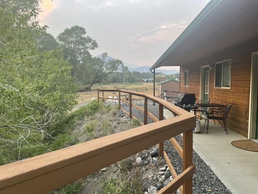 View from Cabin 2 to the grill and fire pit