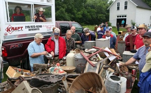 Conrad Kraft selling at the Skinner Mansion auction in Merrillville, Indiana, on June 29, 2013.