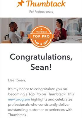 Top Pro status earned (less than 3% of pros earned this award!)!