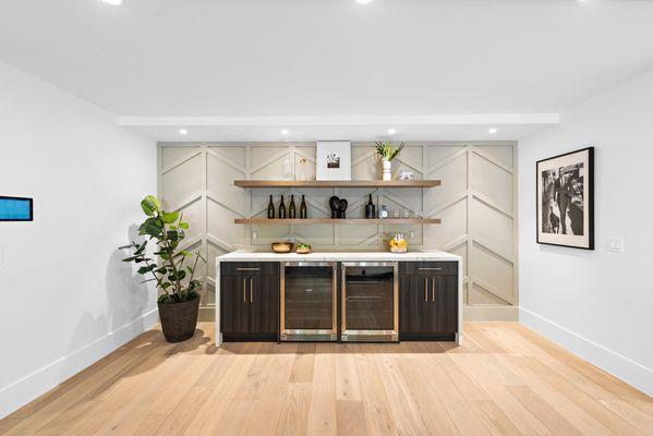 Custom beverage area with custom accent wall.