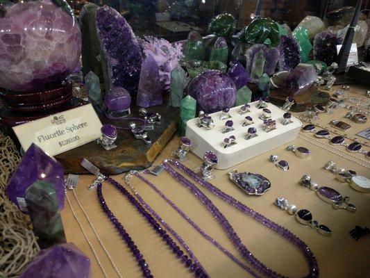 Fluorite jewelry and crystals.