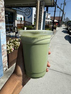 Lavender Matcha Latte with Soy Milk and Blue Agave Syrup