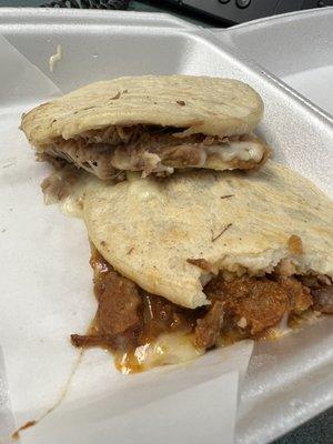 Gordita de Frijol con queso(top) Gordita de Puerco (bottom)