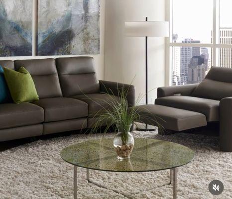 Leflar Limited American Leather reclining sectional, leather and fabric