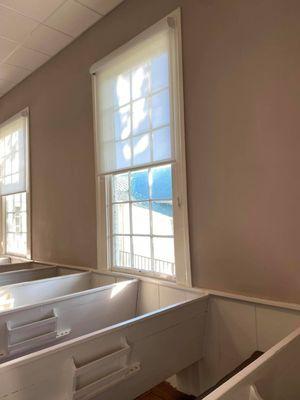 Spring Hill is nestled in the rolling hills of Central Virginia. Looking out the original windows from our sanctuary.