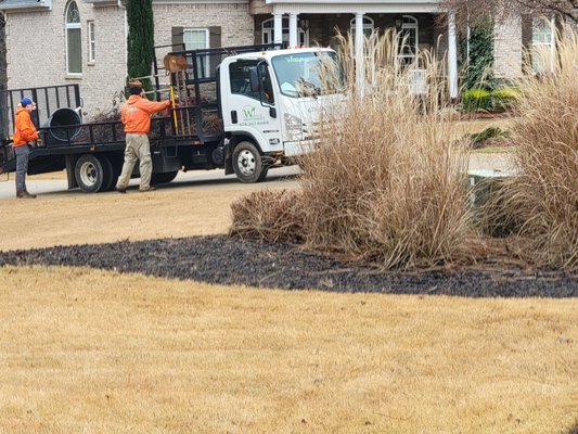 Picture showing the work Wheeler does  left the cut brush material on my side of the island