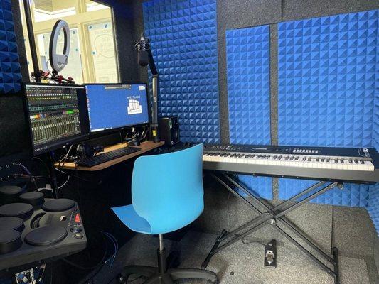 A look inside the recording studio in the Makerspace, which is in the library's lobby.