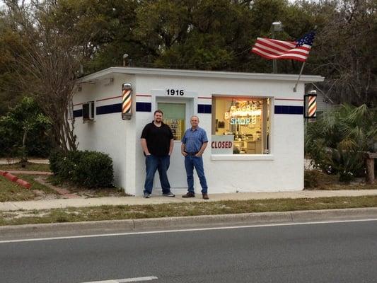 Barbers Bill and Matt opening a new day for business