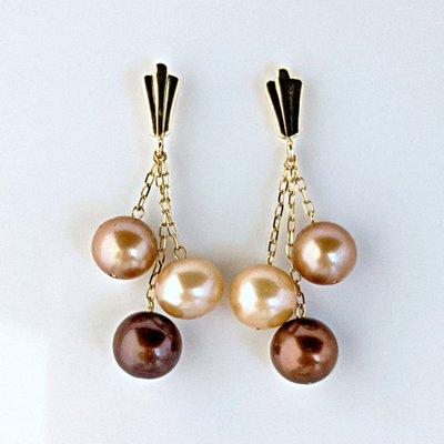 14K yellow gold earrings with tricolor mocha pearls