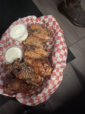 Lemon pepper wings and Caribbean jerk flavor w/ ranch