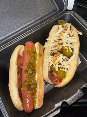 The galvez dog (left) deluna dog (right) both absolutely delicious!