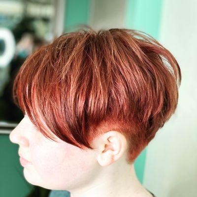 Long to short and red hair color from blonde