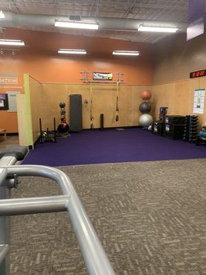 Stretching area and kettle bells area