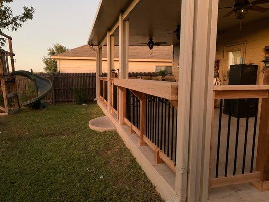 Patio with metal railing