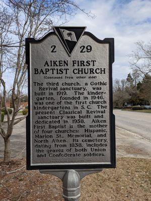 Historical marker, First Baptist Church, Aiken