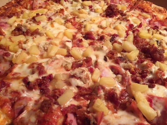 Hawaiian (Cheese, Ham, Chicken, Bacon, Pineapple, & a sprinkling of extra cheese)