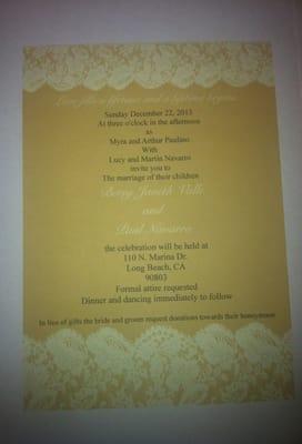 This mock invite picture doesn't do it justice, it's printed on pearl ivory paper!