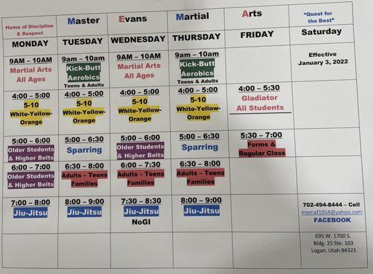 Current Class schedule!