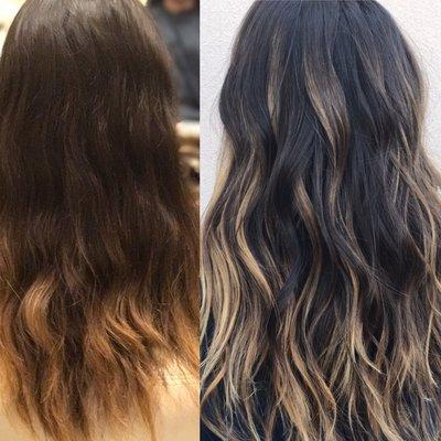 Before and after hair painting