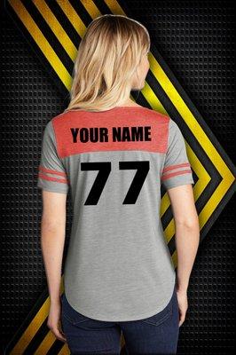 Softball style shirt with Name Location and Numbers on Back