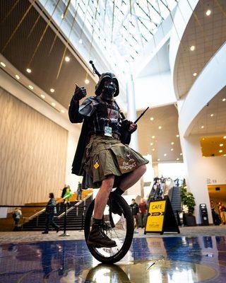 The Unipiper performs inside the Oregon Convention Center