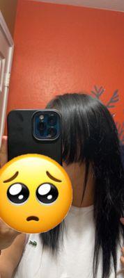 Wtf what kind of bangs are these ? She fucked up my whole hair