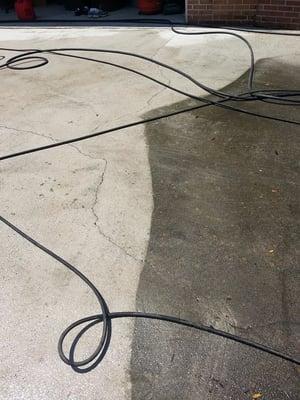 Before and after on a concrete driveway.