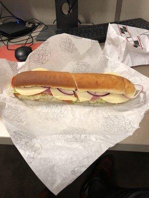 And Italian sandwich size big. The bread is what makes this place above average!