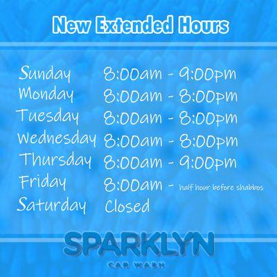 New Extended hours to accommodate all. Drive by to get your car cleaned today! More hours coming